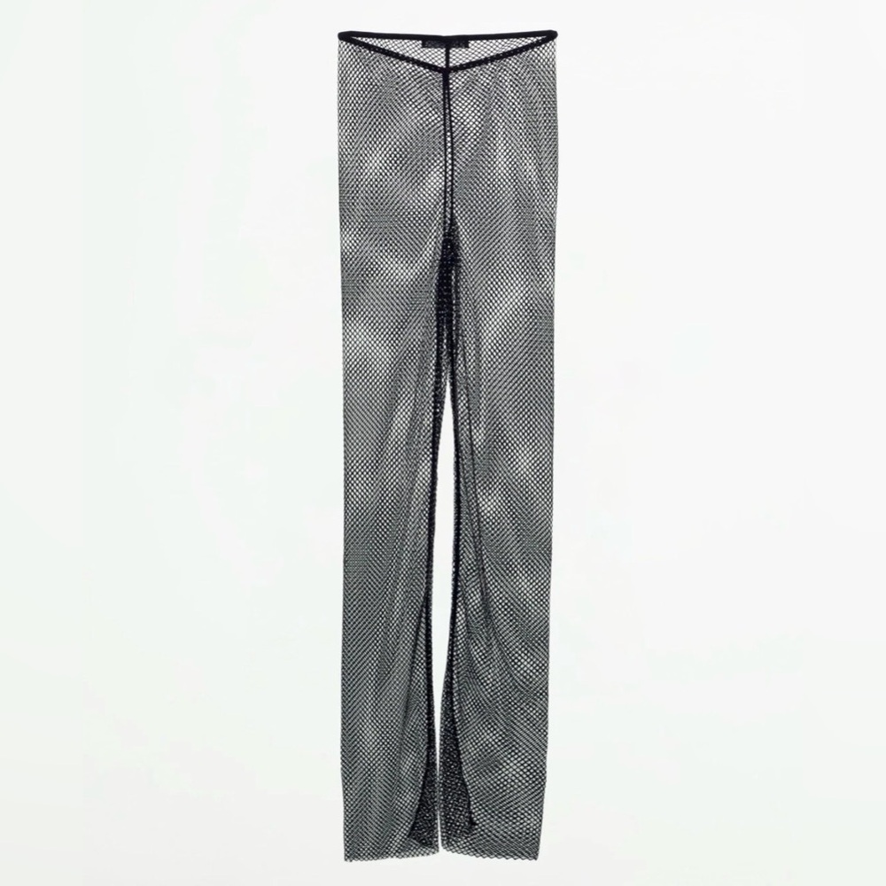 Zara Rhinestone Shimmery Mesh Leggings Black Size Small 9860/225 New - Picture 11 of 15